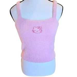 Hello Kitty x Forever 21 Fuzzy Pink Cropped Top L Embroidered Coquette Tank
